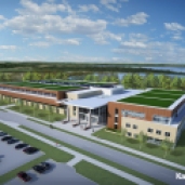 Natatorium exterior concept, including east wing dedicated to Kinesiology and Occupational Therapy